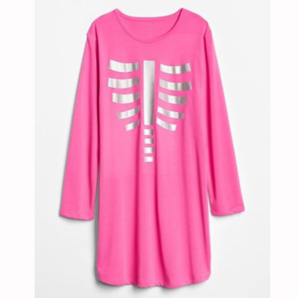 Gap Kids NWT Pink Metallic Skeleton Nightgown 6 8 10 12